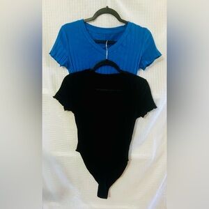 NWOT Ribbed Bodysuit Bundle Size M Black Blue Lightweight Stretch